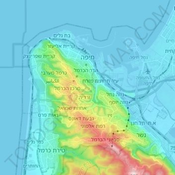 Topografische Karte Haifa, Höhe, Relief
