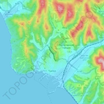 Topografische Karte Tuapse, Höhe, Relief