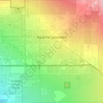 Topografische Karte Apache Junction, Höhe, Relief