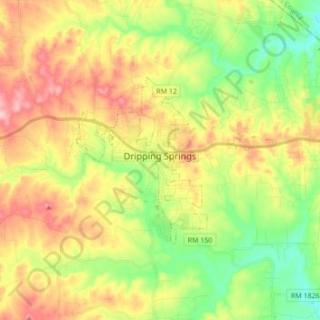 Topografische Karte Dripping Springs, Höhe, Relief