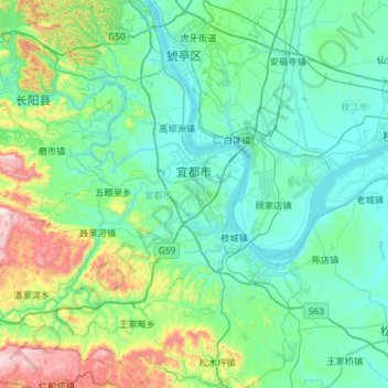 Topografische Karte Yidu, Höhe, Relief