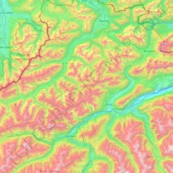 Topografische Karte Lechtaler Alpen, Höhe, Relief