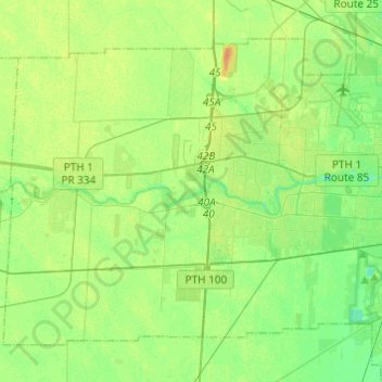 Topografische Karte Charleswood--St. James--Assiniboia--Headingley, Höhe, Relief
