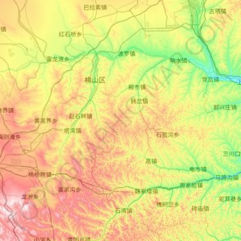 Topografische Karte 横山区 (Hengshan), Höhe, Relief