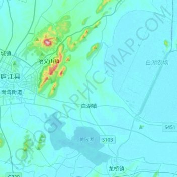 Topografische Karte Baihu, Höhe, Relief