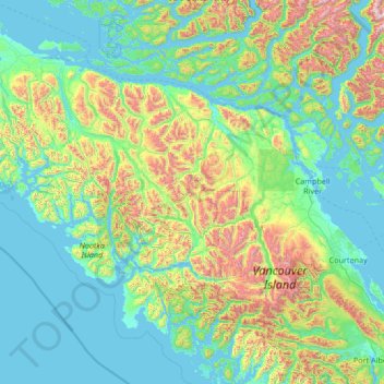 Topografische Karte Area A (Kyuquot/Nootka/Sayward), Höhe, Relief