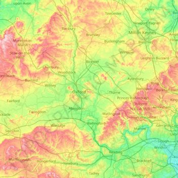 Topografische Karte Thames Valley, Höhe, Relief