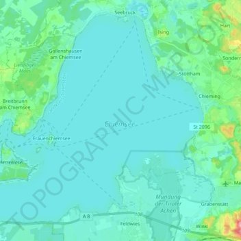 Topografische Karte Chiemsee, Höhe, Relief