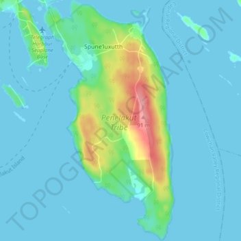 Topografische Karte Penelakut Island, Höhe, Relief