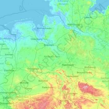 Topografische Karte Niedersachsen, Höhe, Relief
