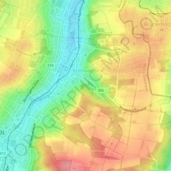 Topografische Karte Bottmingen, Höhe, Relief