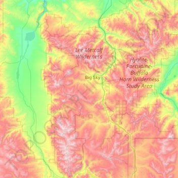 Topografische Karte Lee Metcalf Wilderness Area, Höhe, Relief