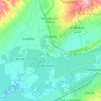 Topografische Karte Chettia, Höhe, Relief