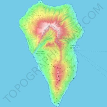 Topografische Karte La Palma, Höhe, Relief