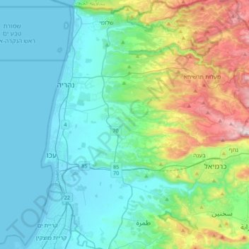 Topografische Karte Mate Asher Regional Council, Höhe, Relief