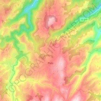 Topografische Karte Plats, Höhe, Relief