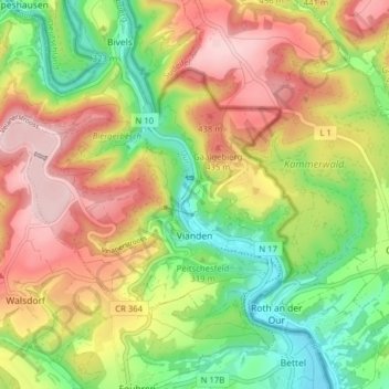 Topografische Karte Vianden, Höhe, Relief
