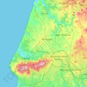 Topografische Karte Sintra, Höhe, Relief