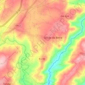 Topografische Karte Lobão da Beira, Höhe, Relief