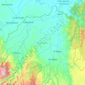 Topografische Karte Bajo Cauca, Höhe, Relief