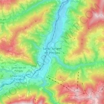 Topografische Karte Sankt Johann im Pongau, Höhe, Relief