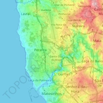 Topografische Karte Matosinhos, Höhe, Relief
