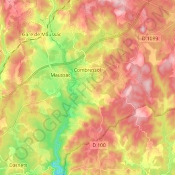 Topografische Karte Combressol, Höhe, Relief