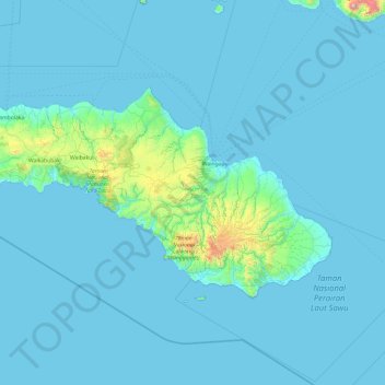 Topografische Karte Sumba, Höhe, Relief