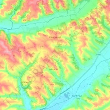 Topografische Karte Castelsagrat, Höhe, Relief