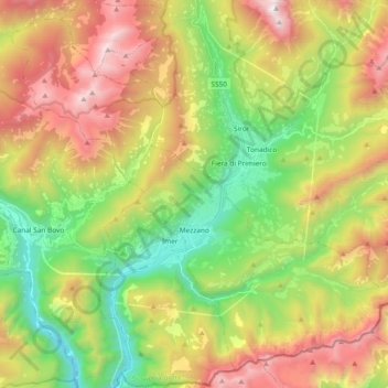 Topografische Karte Mezzano, Höhe, Relief