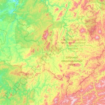 Topografische Karte Таштагольский район, Höhe, Relief