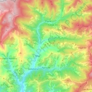 Topografische Karte Apricale, Höhe, Relief