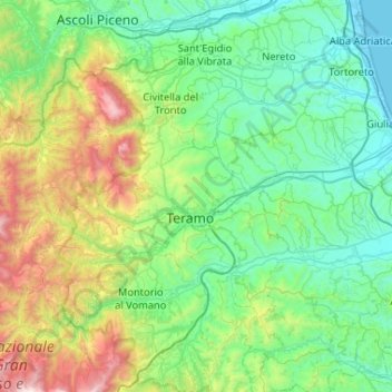 Topografische Karte Tordino, Höhe, Relief