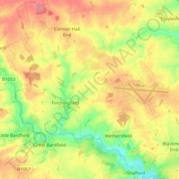 Topografische Karte Finchingfield, Höhe, Relief
