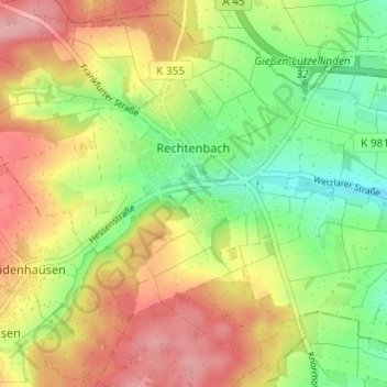 Topografische Karte Rechtenbach, Höhe, Relief