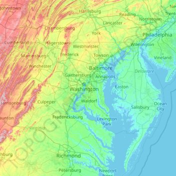 Topografische Karte Maryland, Höhe, Relief