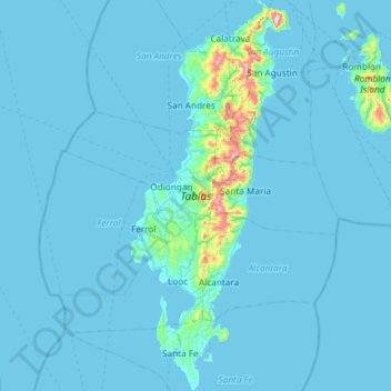 Topografische Karte Tablas Island, Höhe, Relief