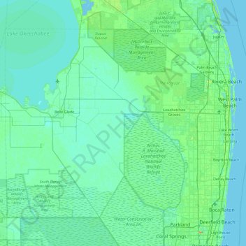 Topografische Karte Palm Beach County, Höhe, Relief