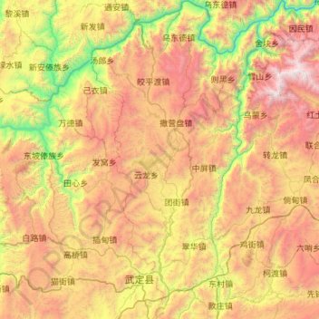 Topografische Karte Luquan Yi and Miao Autonomous County, Höhe, Relief