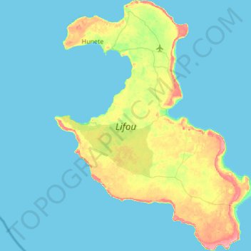 Topografische Karte Lifou, Höhe, Relief
