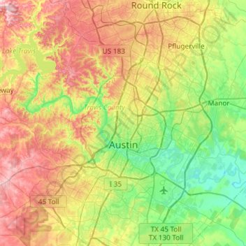 Topografische Karte Austin, Höhe, Relief