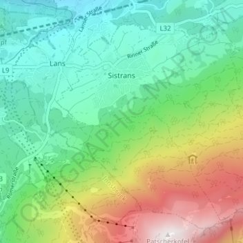Topografische Karte Sistrans, Höhe, Relief