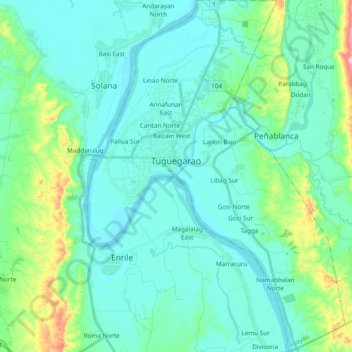 Topografische Karte Tuguegarao, Höhe, Relief