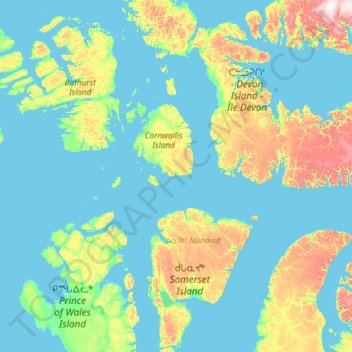 Topografische Karte Nunavut Land Claims Agreement - Resolute Bay Inuit Owned Land, Höhe, Relief