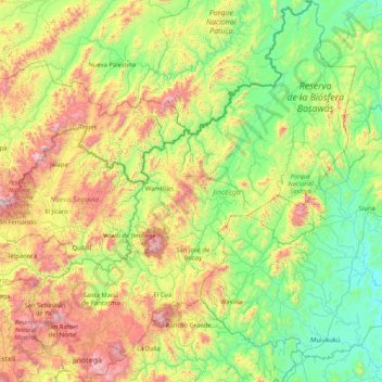 Topografische Karte Jinotega, Höhe, Relief