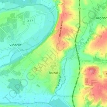 Topografische Karte Balzac, Höhe, Relief