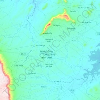 Topografische Karte Mucambo, Höhe, Relief