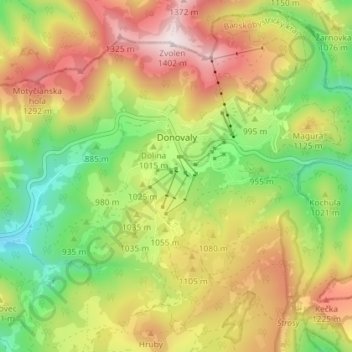 Topografische Karte Donovaly, Höhe, Relief
