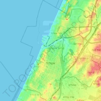 Topografische Karte Ashdod, Höhe, Relief