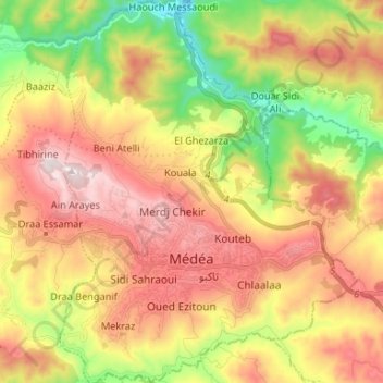 Topografische Karte Médéa, Höhe, Relief